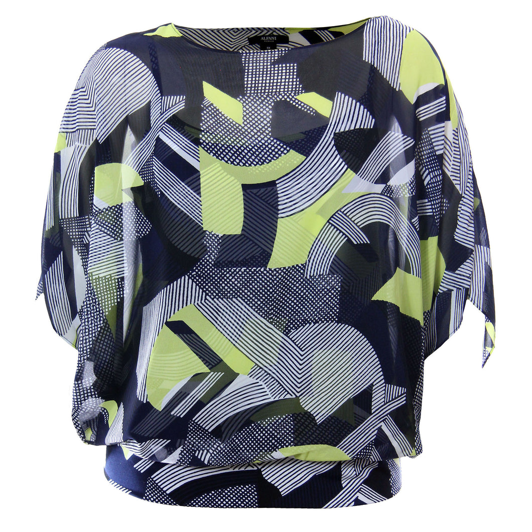 Alfani Multi Color Abstract Print 3/4 Sleeve Blouson Top Blouse