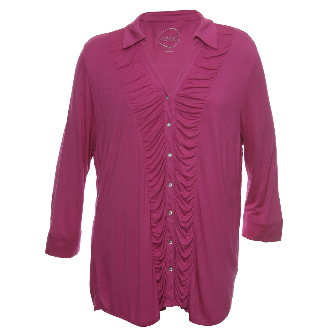INC Pink Long Sleeve Ruched Button Down Shirt
