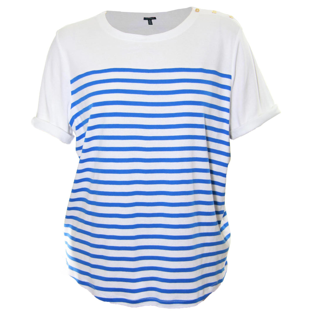 Ralph Lauren Blue & White Striped Short Sleeve Knit Top Shirt