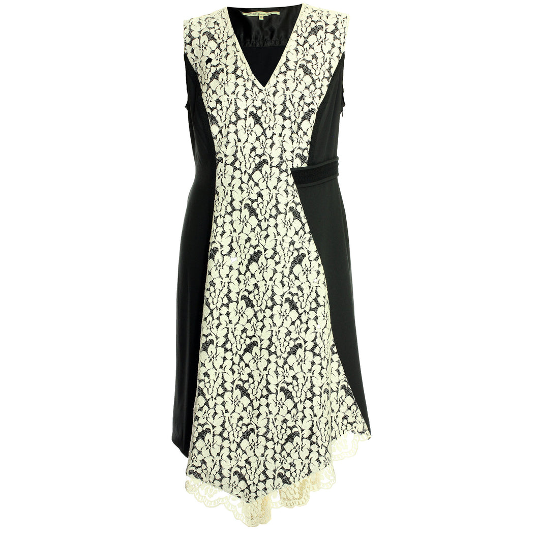 Rachel Roy Black / White Lace Sleeveless Asymmetric Hem Dress