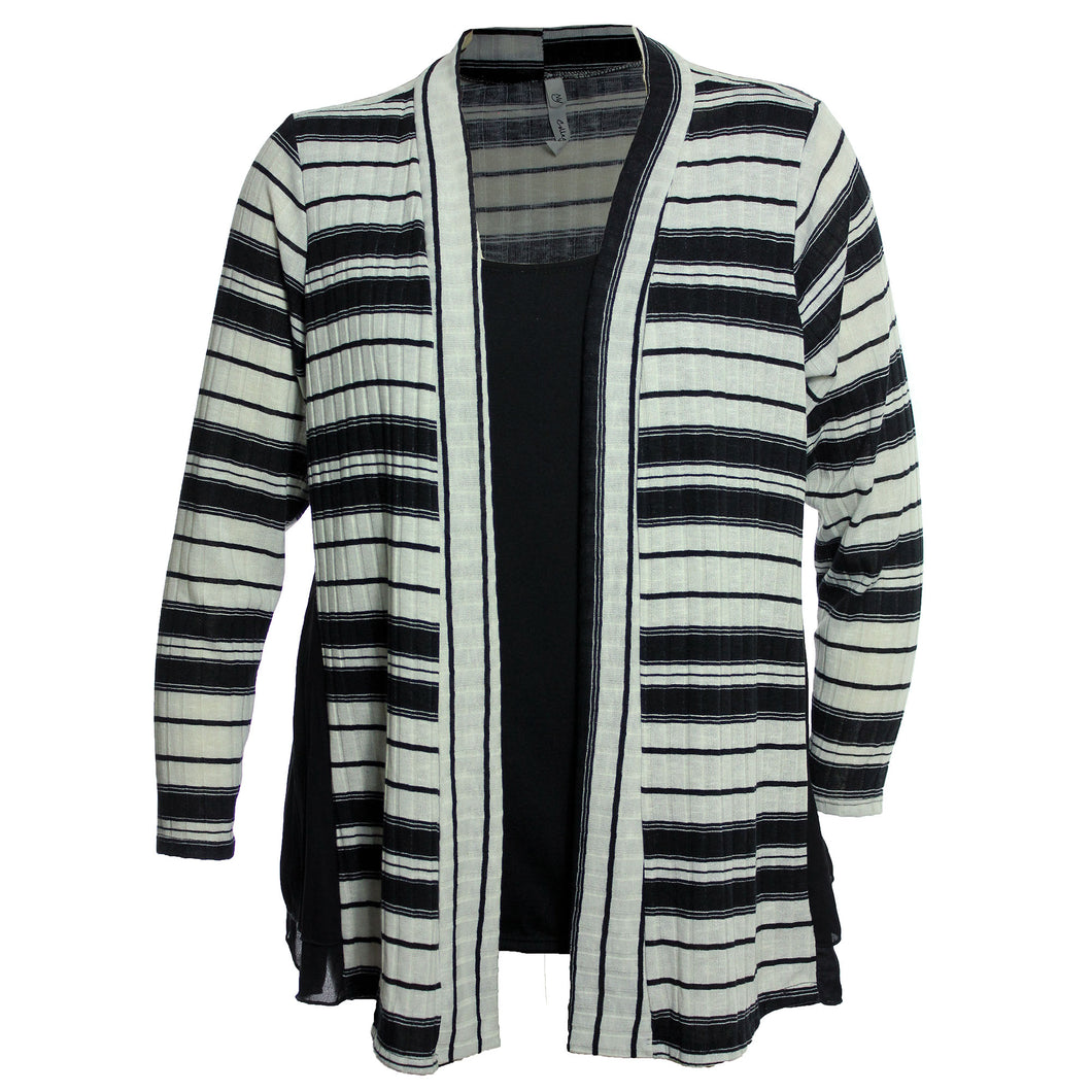 NY Collection Multi Color Striped Long Sleeve 2fer Shirt Cardigan