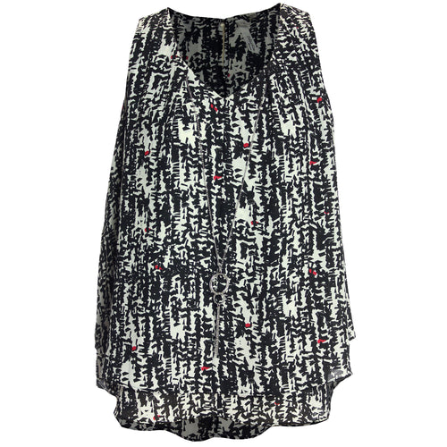 NY Collection Multi Color Print Sleeveless Necklace Blouse