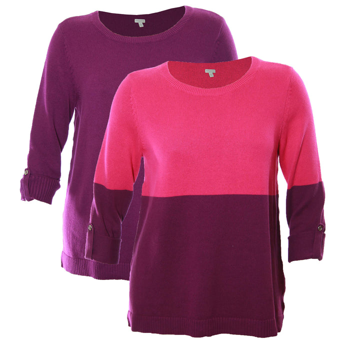 Charter Club Purple / Pink Long Convertible Sleeve Pull Over Sweater