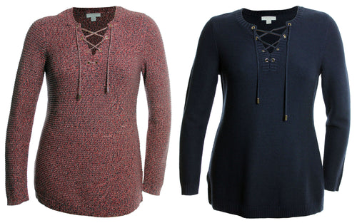 Charter Club Blue or Pink Long Sleeve Lace Up Sweater