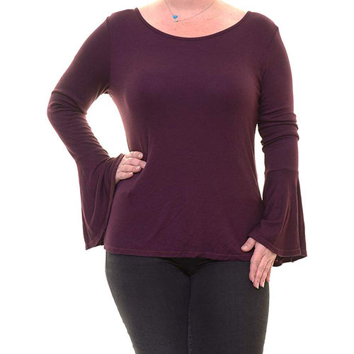 Chelsea Sky Long Bell Sleeve Rear Cutout Ribbed Knit Top