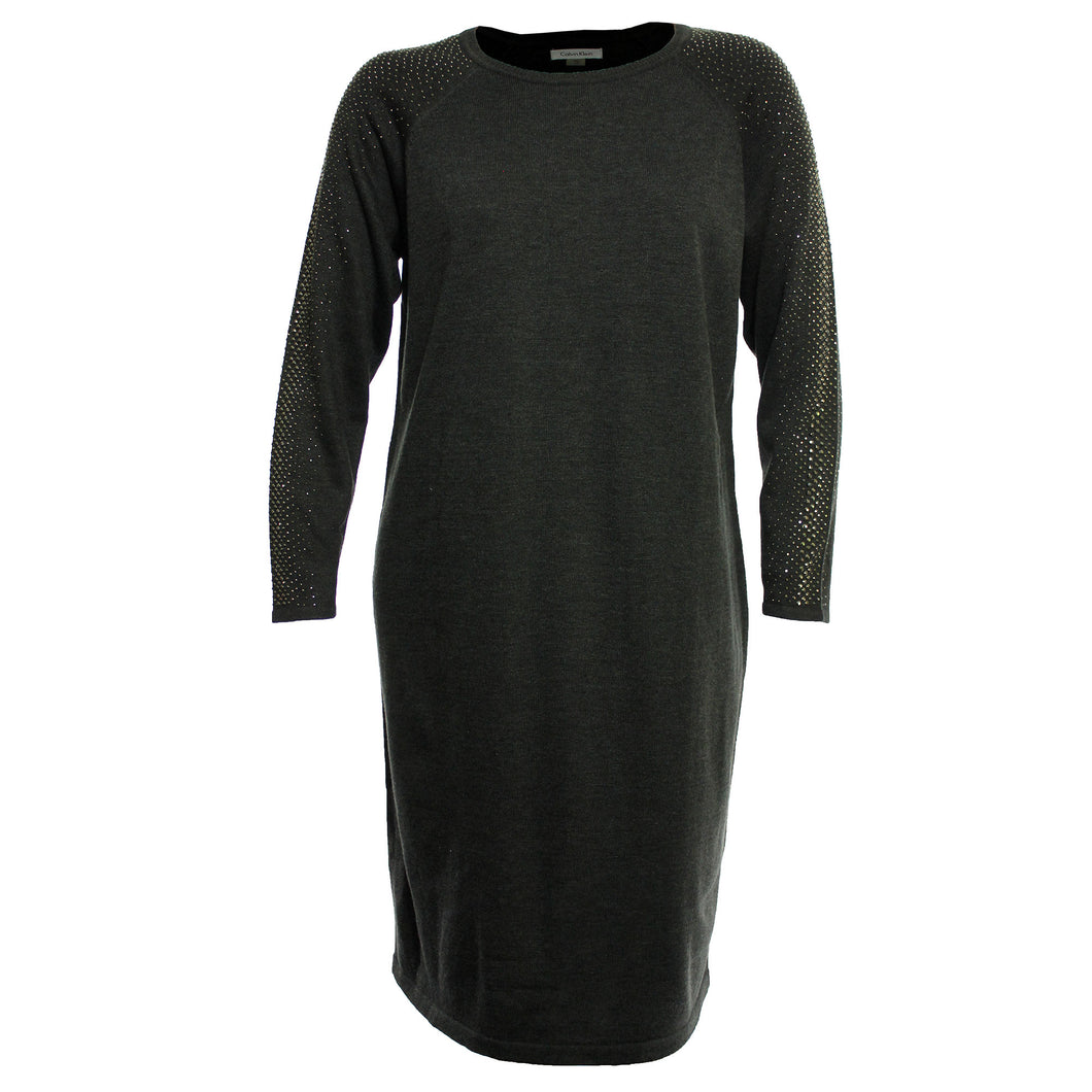 Calvin Klein Gray Long Studded Sleeve Sweater Dress