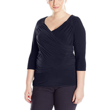 NY Collection Blue 3/4 Sleeve b-slim Top Plus Size