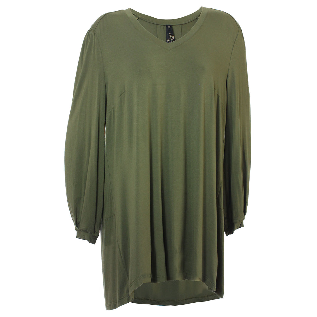 Seven7 Green Long Sleeve V-Neck High-Low Hem Knit Shirt