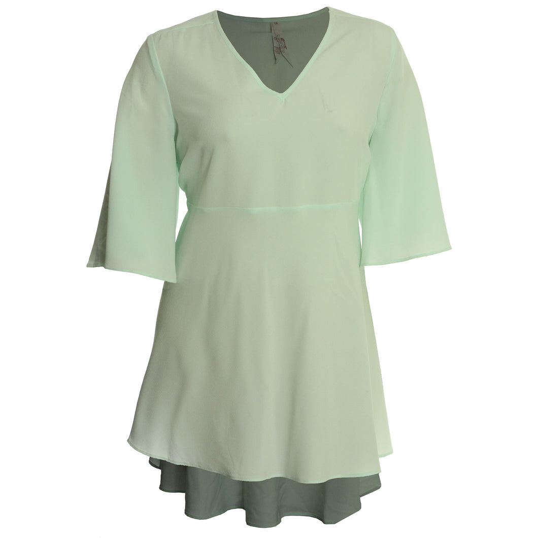 Melissa McCarthy Seven7 Green Short Sleeve V-Neck High-Low Blouse Plus Size