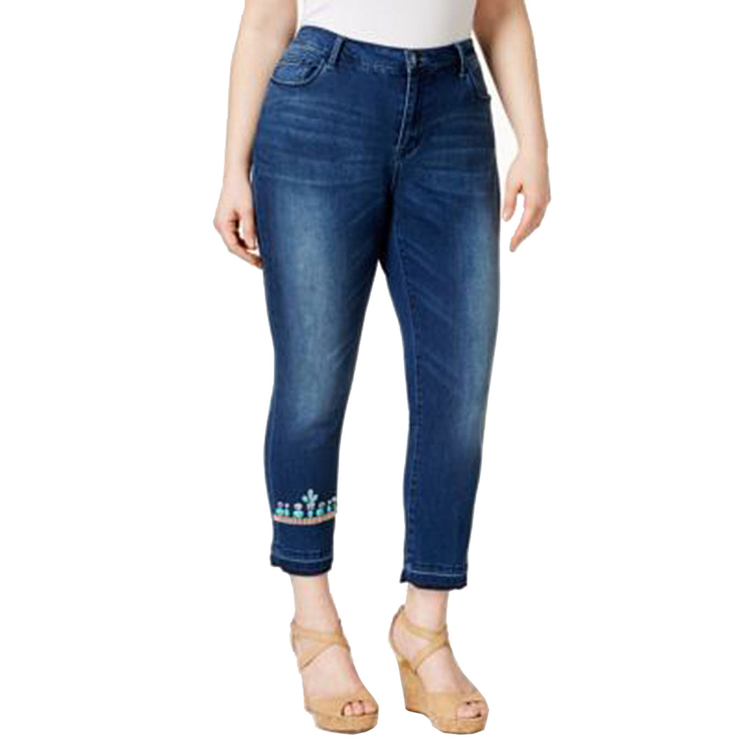 Nanette Lepore Blue Denim Embellished Cropped Skinny Jeans Plus Size