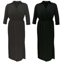 NY Collection Brown or Black 3/4 Sleeve Surplice Belted Maxi Dress Plus Size