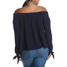 American Rag Blue Long Tied Sleeve Off the Shoulder Peasant Top Plus Size