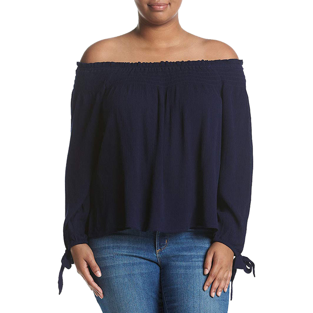 American Rag Blue Long Tied Sleeve Off the Shoulder Peasant Top Plus Size
