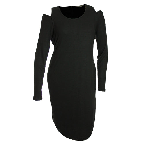 Rachel Roy Black Long Sleeve Cold Shoulder Ribbed-Knit Dress