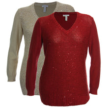 Charter Club Red or Beige Sequin Long Sleeve V-Neck Sweater