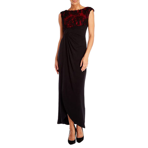 Connected Black / Red Soutache Lace Sleeveless Full Length Cocktail Dress