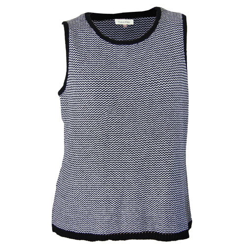 Calvin Klein Black & White Zig Zag Sleeveless Sweater Knit Top