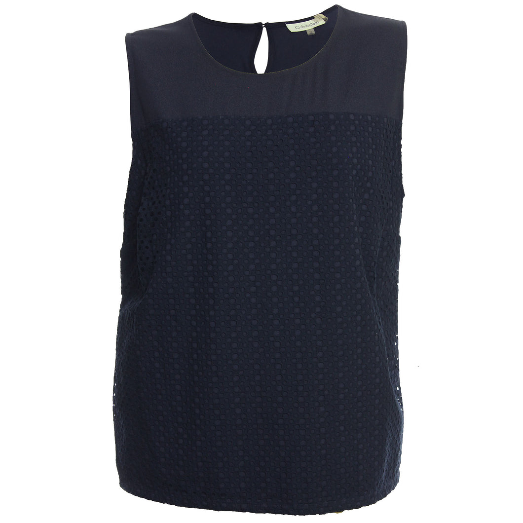 Calvin Klein Blue Sleeveless Eyelet Knit Top