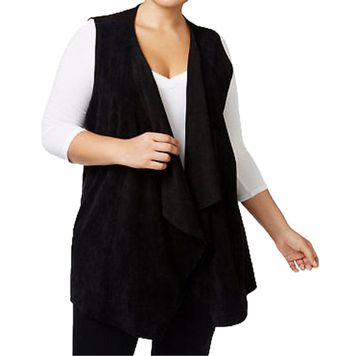 Calvin Klein Black Sleeveless Faux Suede & Knit Vest Plus Size