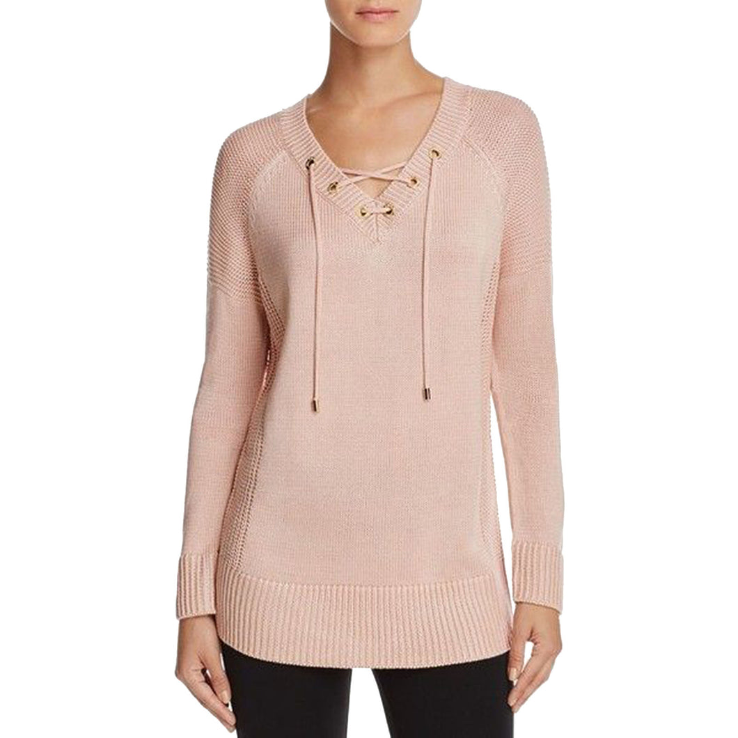 Calvin Klein Pink Long Sleeve Lace Up Mixed Knit Sweater Plus Size