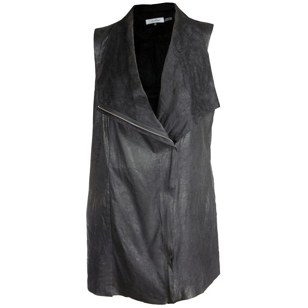 Calvin Klein Black Distressed Faux Suede Vest Plus Size