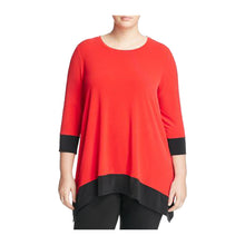 Calvin Klein Red / Black Colorblock 3/4 Sleeve Kerchief Hem Shirt Plus Size