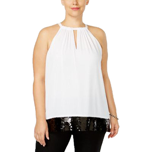 Michael Kors White / Black Sleeveless Sequin-Trim Halter Top