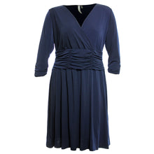 NY Collection Blue or Black 3/4 Sleeve Ruched A-Line Dress