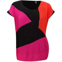 NY Collection Multi Colorblock Short Sleeve Pleat Top