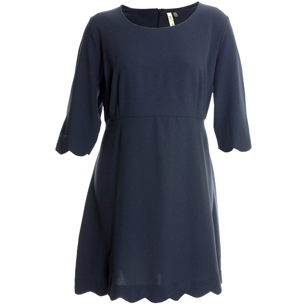 NY Collection Blue 3/4 Sleeve Scallop Edge Dress