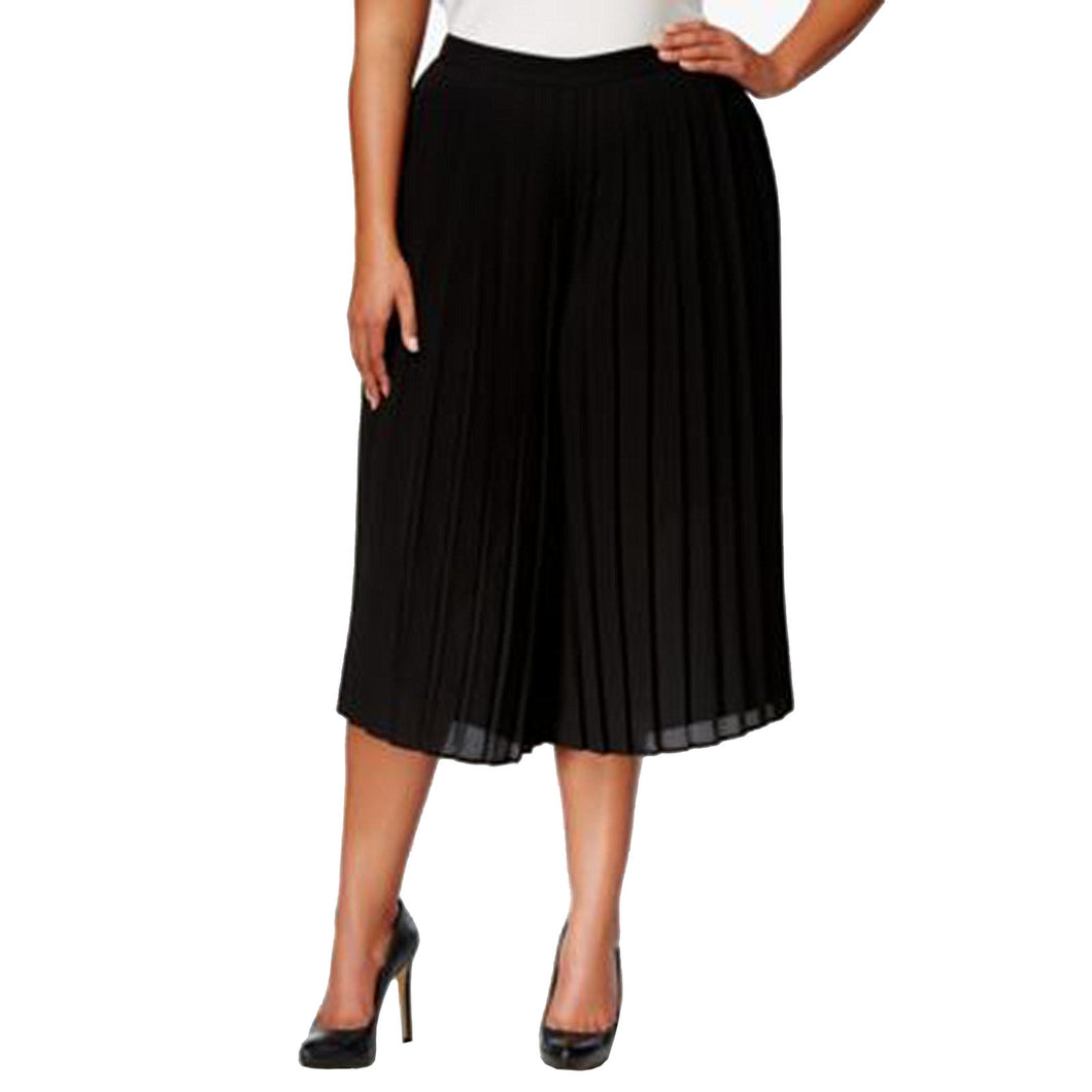 NY Collection Black Pleated Front Gaucho Pants Plus Size