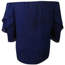 NY Collection Blue 3/4 Sleeve Off-the-Shoulder Ruffled Blouse Plus Size