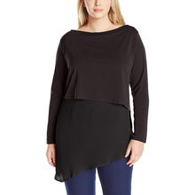 NY Collection Black Long Sleeve Layered Asymmetric Hem Blouse Plus Size
