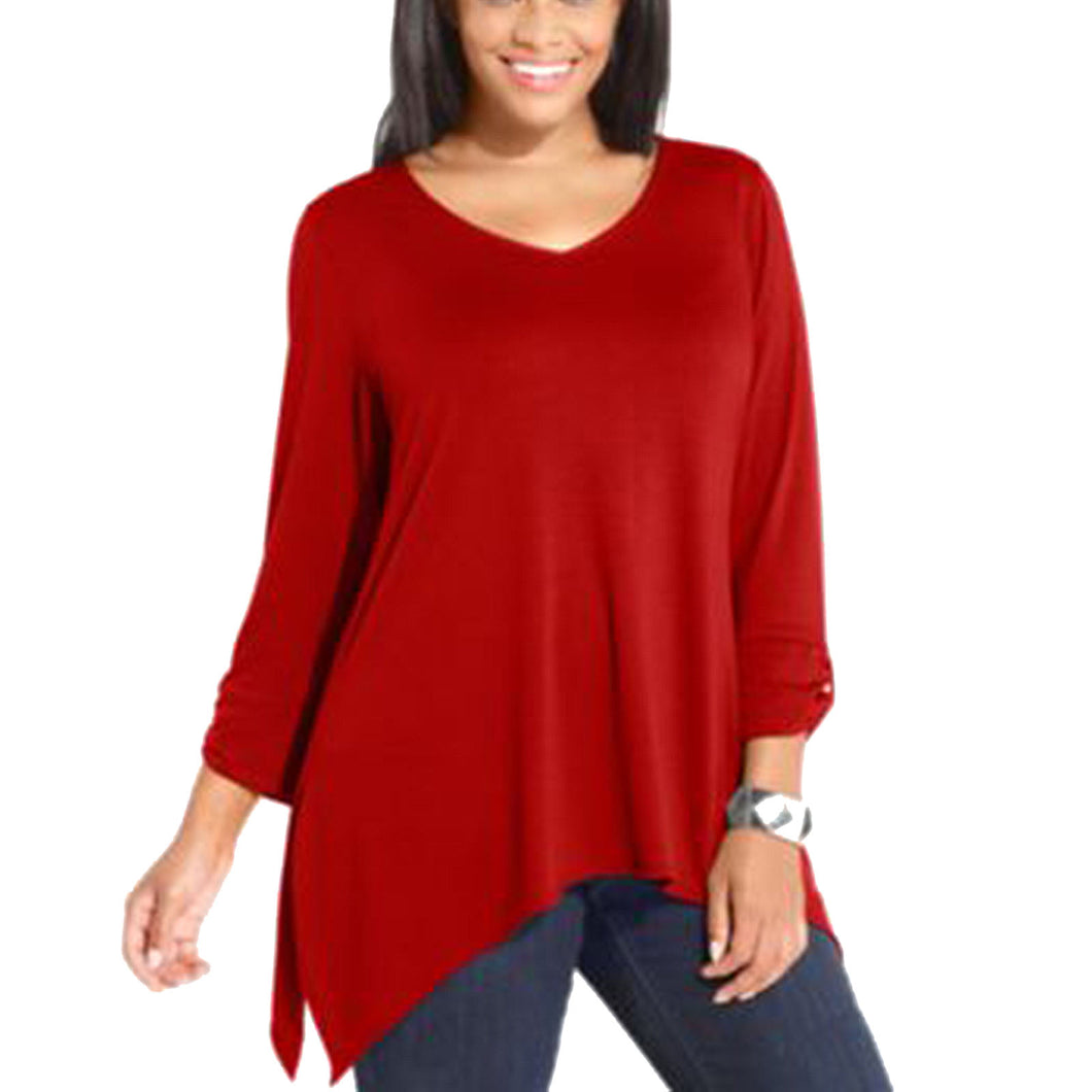 NY Collection Red 3/4 Sleeve Sharkbite Hem Knit Top Plus SIze
