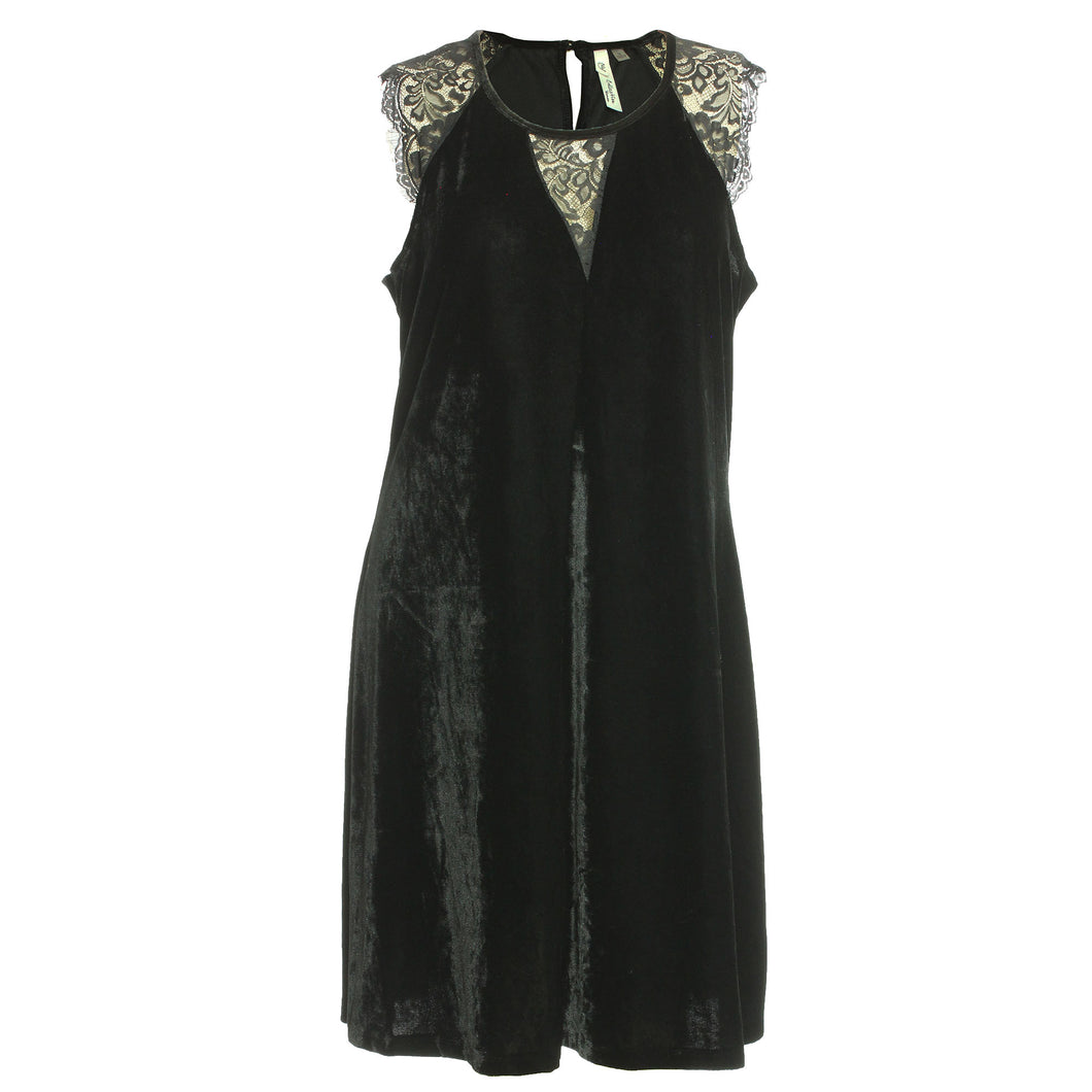 NY Collection Black Velvet Dress with Lace Trim